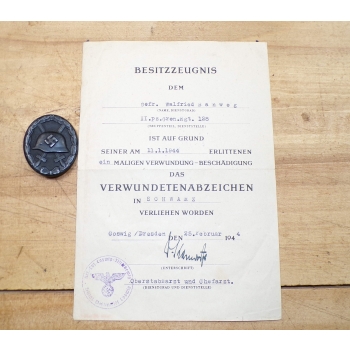 Odznaka za rany czarna z nadaniem